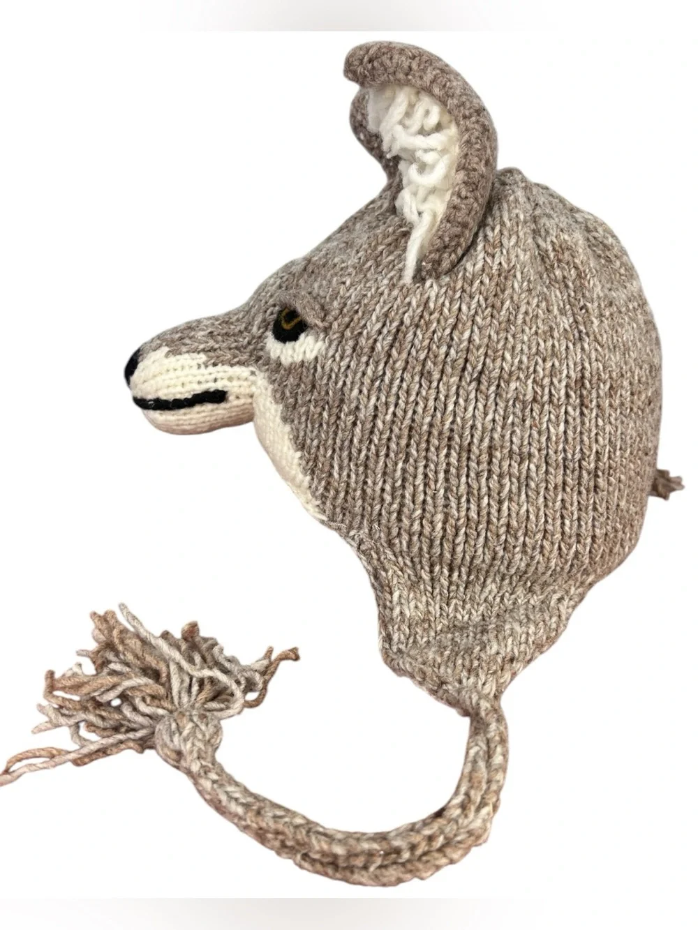 Vive Bien Arts Of Equador Youth/Child 100% Wool Coyote Animal Winter Hat